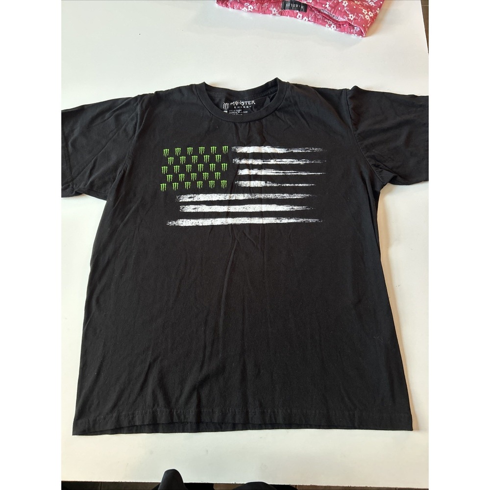 Monster Energy American Flag Stars And Stripes USA T Shirt Black Size Large